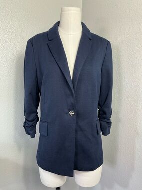 Jules & Leopold Navy Ruched Sleeve Knit Blazer Size S